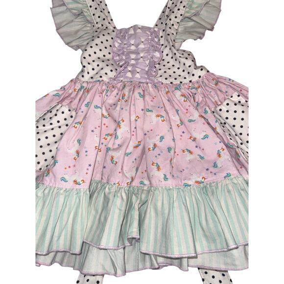 Olive Mae Handmade Unicorn Dress 2T Polka Dots Ruffles EUC Boutique Quality - Picture 6 of 8